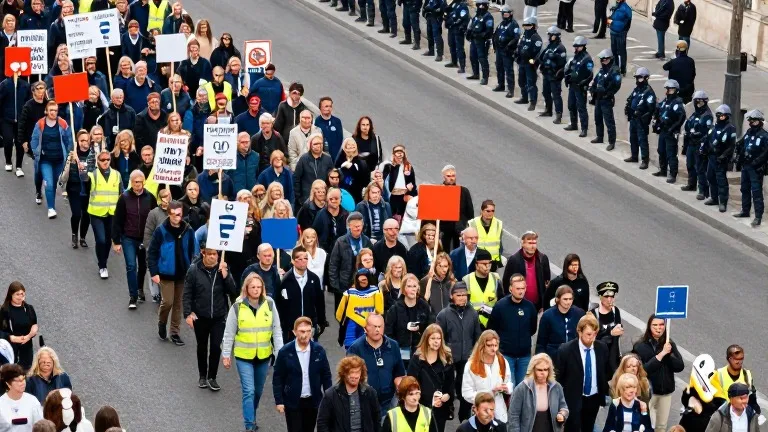 Illustration for: 70,000 Police Guard 400,000 Protesters as Schools Crisis Deepens