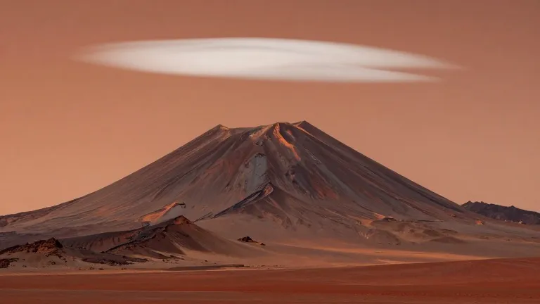 Illustration for: Mars Cloud Physics: Rare Freezing Process Explains 1,000-Mile Feature